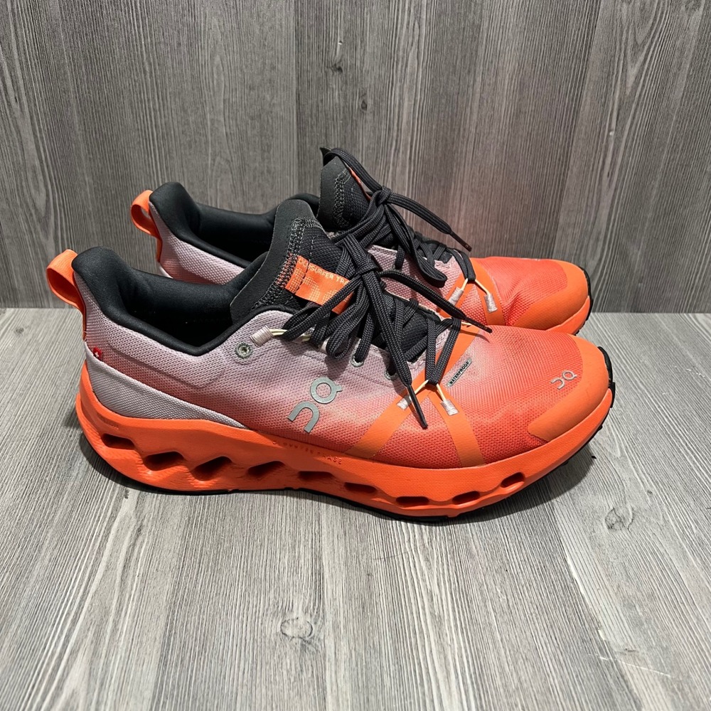 On Cloudsurfer Trail Waterproof Women 9.5 Orange Gray Running Shoes 3WE10291906